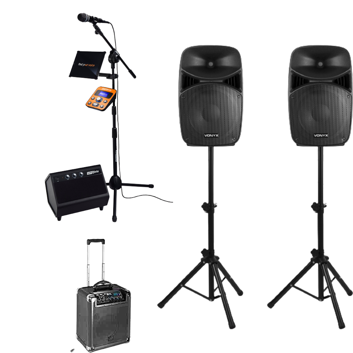 600 Skapa feststämning direkt med karaoke! Perfekt för middagar, företagsevent och födelsedagsfester där gästerna vill bjuda på sig själva. Enkelt att använda och levereras med många populära låtar. Låt deltagarna turas om vid mikrofonen och njut av en kväll fylld med skratt, musik och oförglömliga ögonblick.